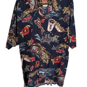 Vintage In and Out Burger Hawaiian Style Camp Shirt Navy Blue